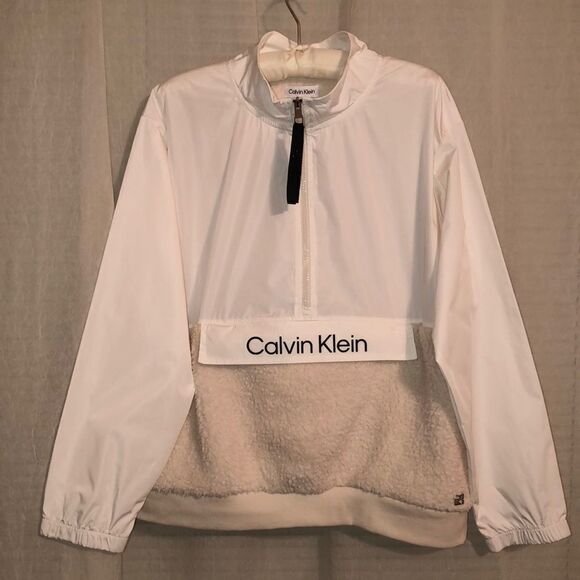 CK XL Sherpa Nylon Combo Pullover Quarter Zip Windbreaker Bomber Jacket - Picture 1 of 14